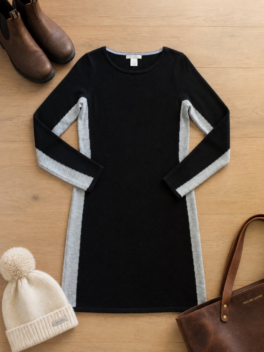 Design History 100% Merino Wool Sweater Dress Women S Colorblock Outdoor Winter